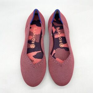 Rothys Womens 8.5 Rose Double Stitch Rounded Toe Pink Knit Ballet Flats Shoes‎